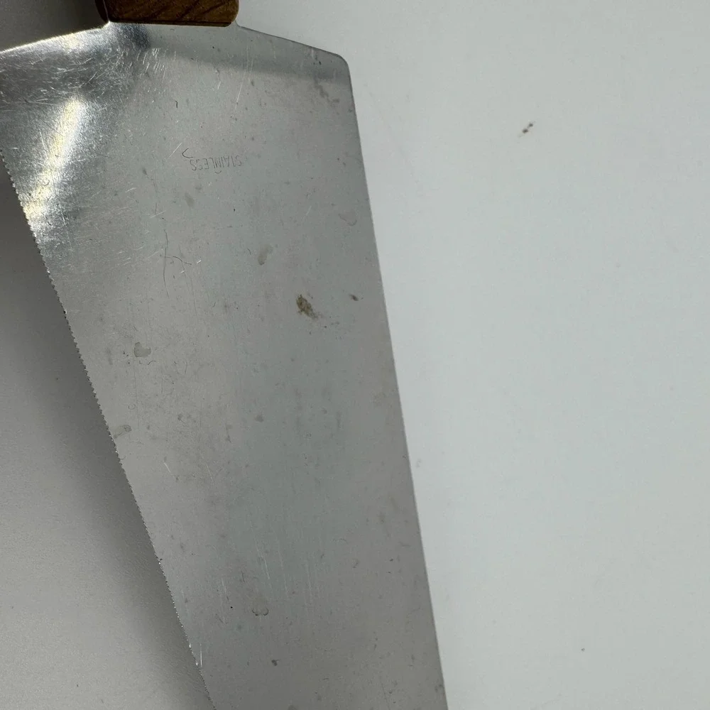 Vtg Cake Pie Server Stainless Steel Wood Handle Serrated Dessert Knife Utensil
